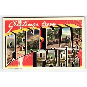 Vintage Greetings from Pen-Mar Park PA Large Letter Linen Postcard Curt Teich